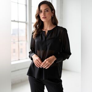 J.Crew Black Viscose Blouse Scalloped Hem Size 6